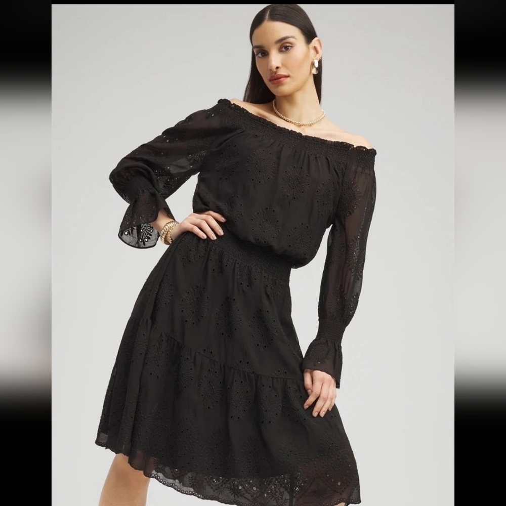 NWT Chico's Whimsigoth Smocked Eyelet Midi Dress, Size 3‎